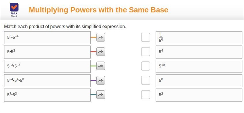 MULTIPLYING POWERS WITH THE SAME BASE Match each product of powers with its simplified-example-1