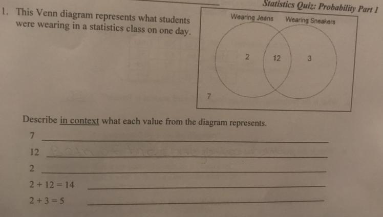 The venn diagram represents the students were wearing in a statistics class on one-example-1