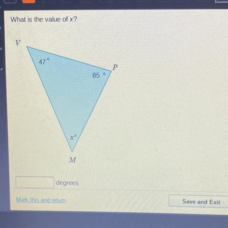 What is the value of x? V 47 Р 85 ---- M degrees-example-1