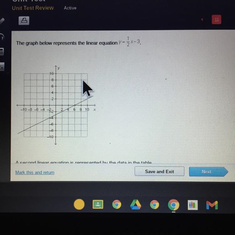 The graph below represents the linear equation y=1/2x-3 a second linear equation is-example-1