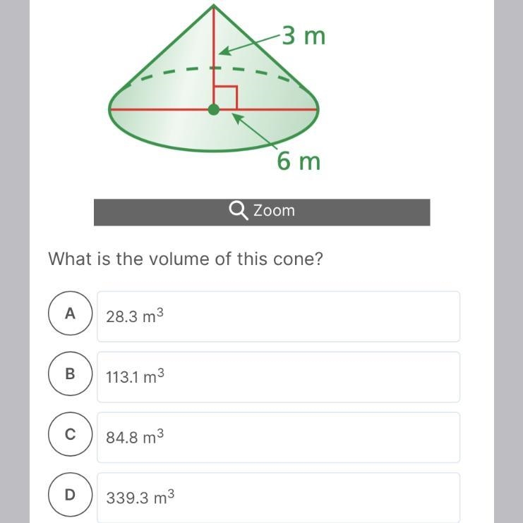 ￼ What is the volume of this cone?-example-1