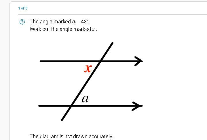 The angle marked a = 48°. Work out the angle marked x.-example-1