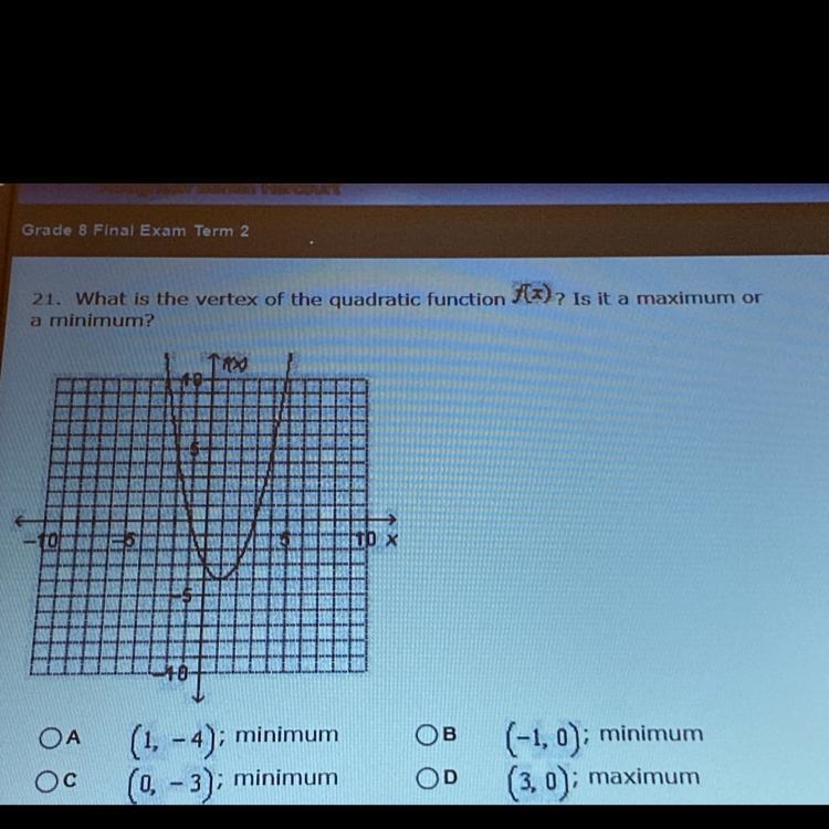 What is the quadratic function f(x)? Is it a maximum or a minimum? - Please quickly-example-1