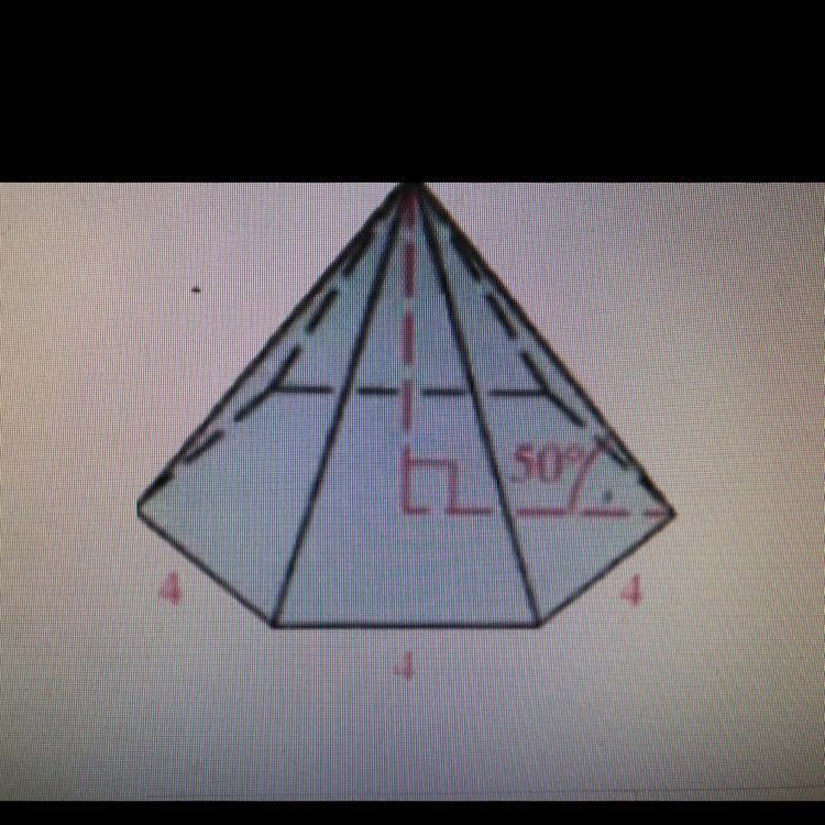 Find the volume of this regular hexagonal pyramid-example-1