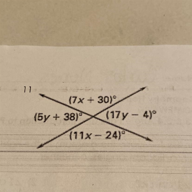 Find the values of x and y. Show all your work.-example-1