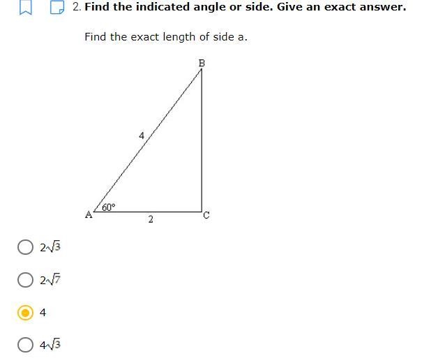 Find the indicated angle or side. Give an exact answer. Find the exact length of side-example-1