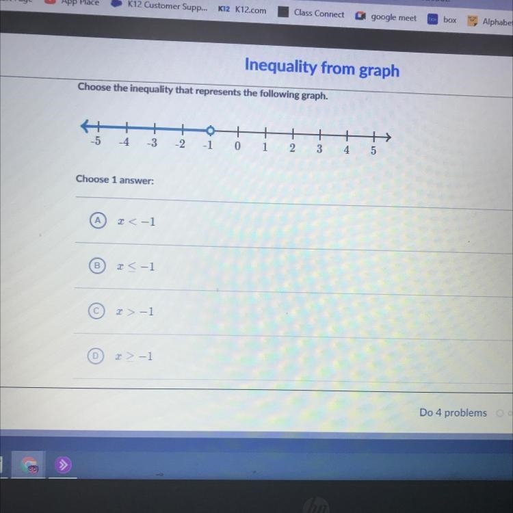 Inequality from graph Choose the inequality that represents the following graph. MY-example-1