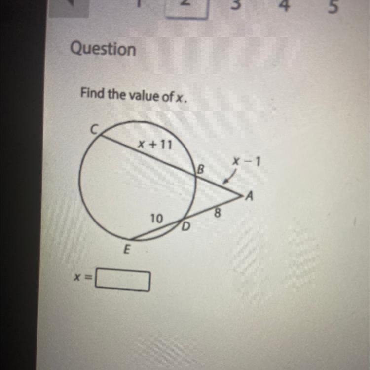 Find the value of x. X + 11 X-1 B 8 10 E x=-example-1