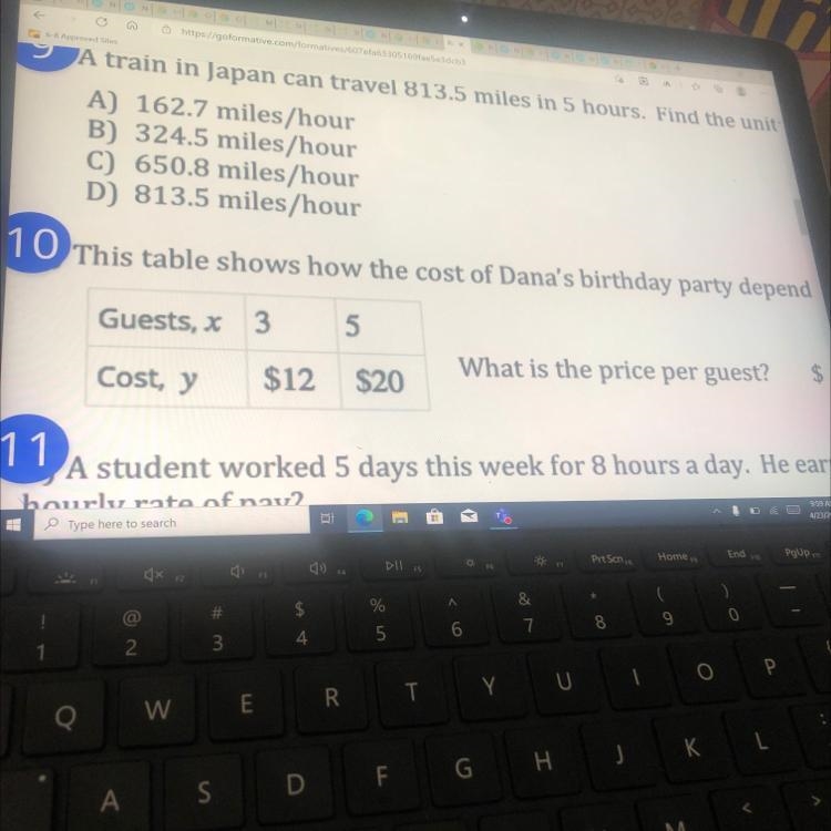 This table shows how the cost of Dana’s birthday party depends on the number of guests-example-1