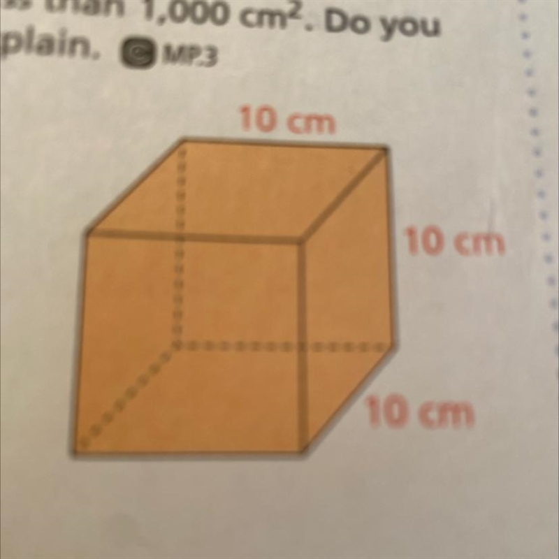 Critique Reasoning Jacob says that the surface area of the cube is less than 1,000 cm-example-1