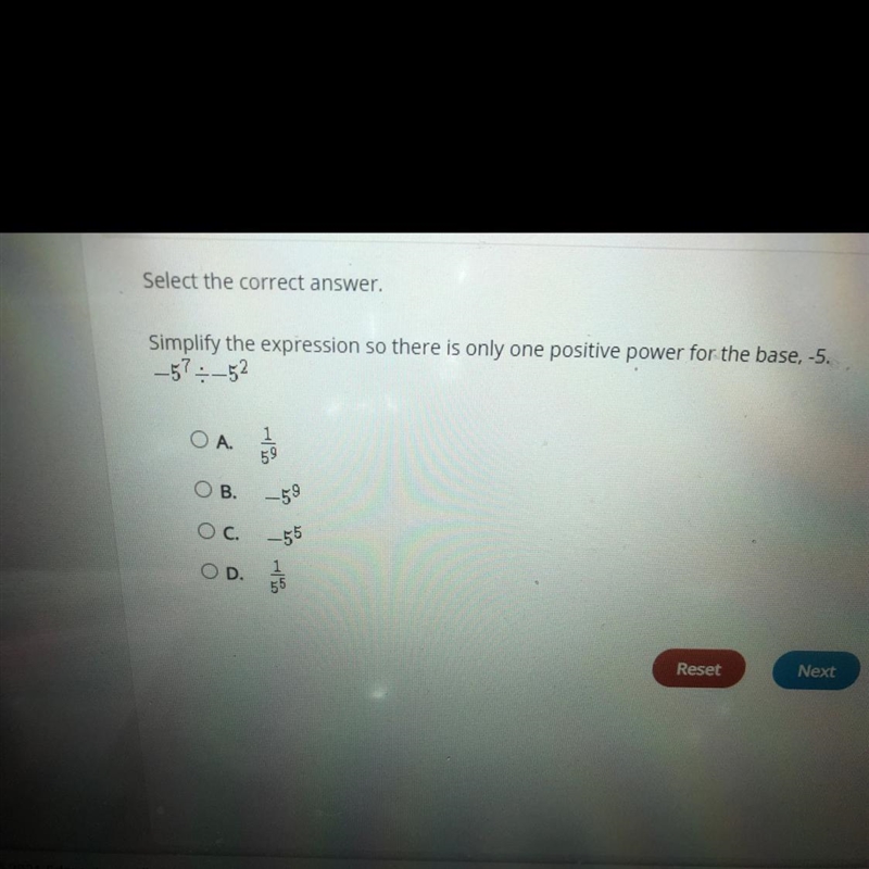 !Bro help please! Select the correct answer. Simplify the expression so there is only-example-1