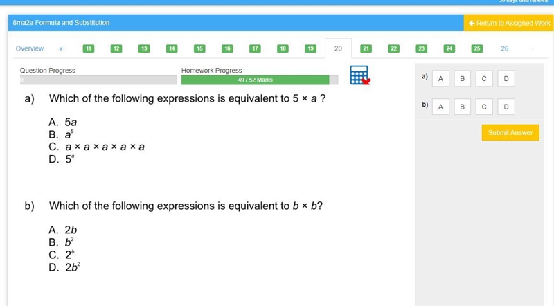 Which of the following expressions are equivalent to 5 x a Which of the following-example-1