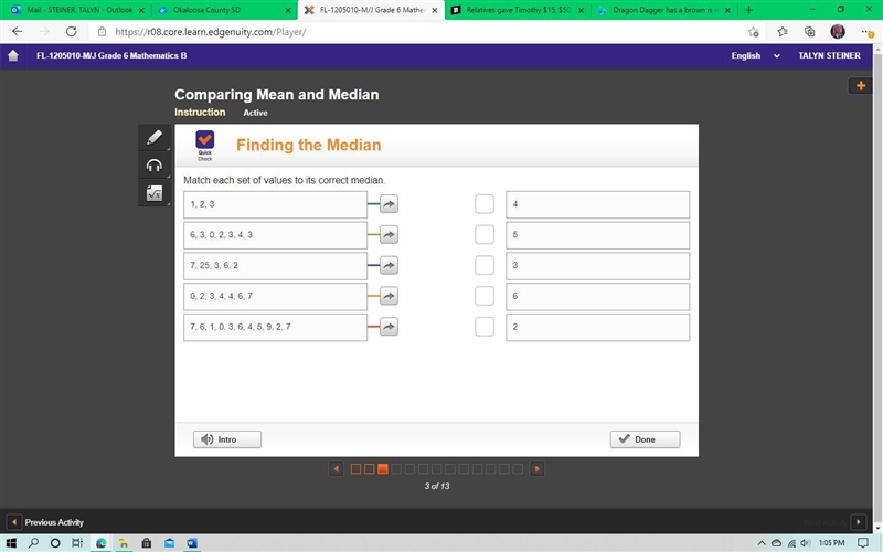 Match each set of values to its correct median-example-1