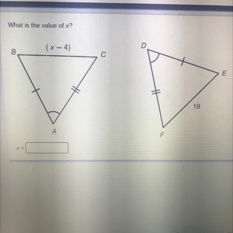 What is the value of x? D (x-4) B с E 19 А F-example-1