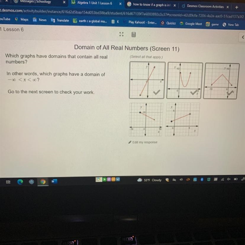 Which graphs have domains that contain all real numbers ?-example-1