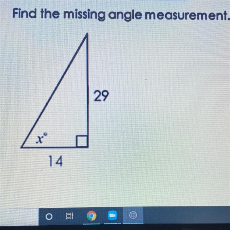 Find the missing angle measurement. a. 28.9 b. 25.8 c. 61.1 d. 64.2 PLEASE HELP-example-1