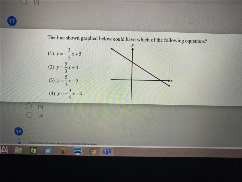 The line shown graphed below could have which of the following equations?-example-1