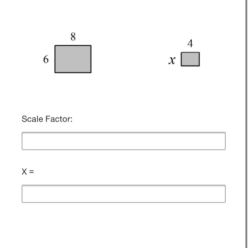 For the figures below, determine the scale factor and the value of x-example-1