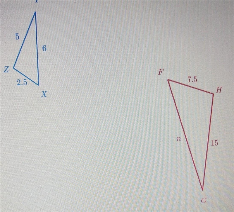 Triangle XYZ is similar to triangle fgh solve for n​-example-1