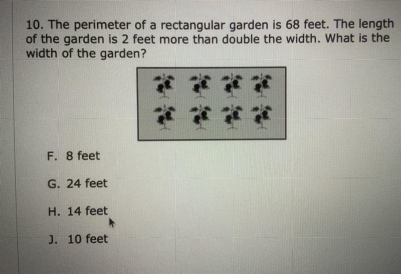 The perimeter of a rectangular garden is 68 feet. The length of the garden is 2 feet-example-1