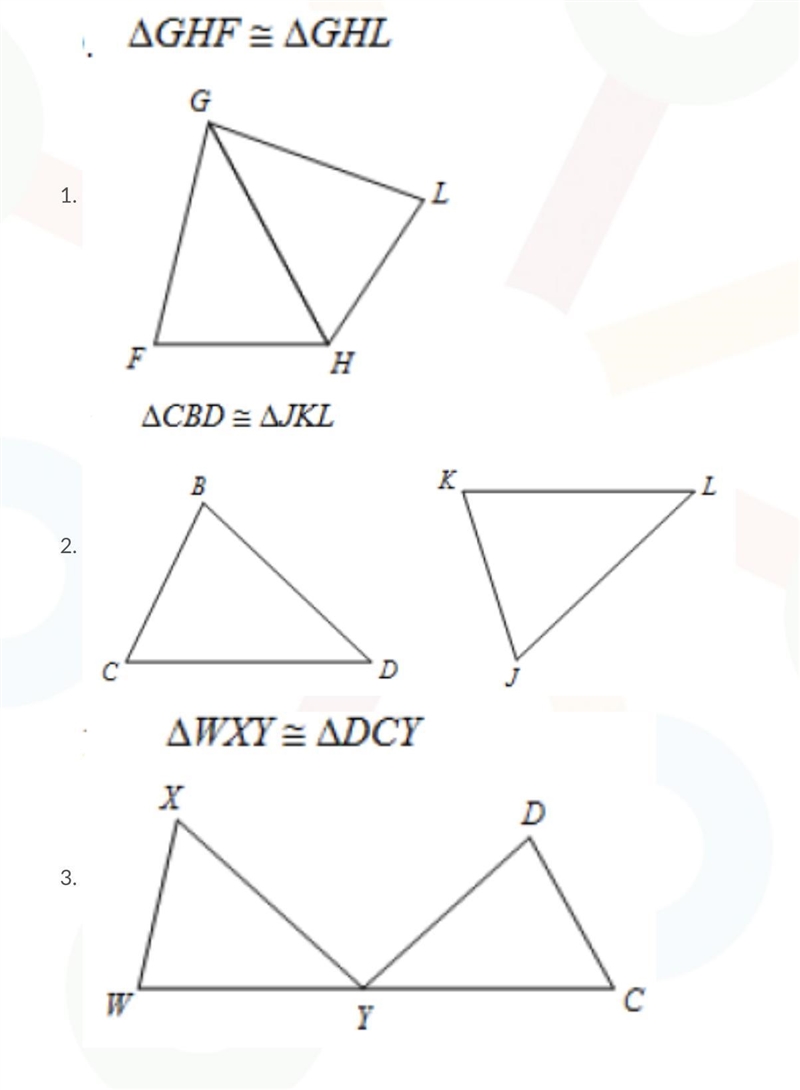 PLEASE ANSWER THIS FAST-Name the angles and sides of each pair of triangles that are-example-1