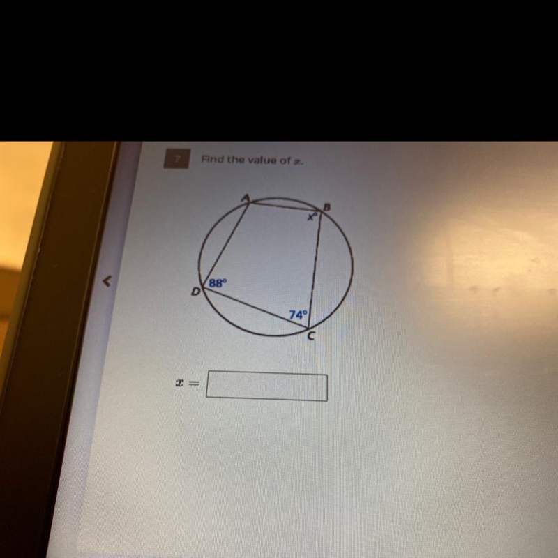 Find the value of x 88° 74°-example-1