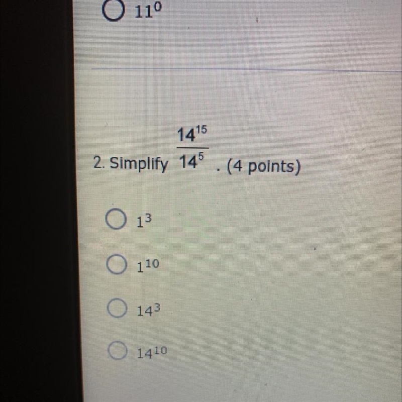 Simplify 14^15 over 14^5-example-1