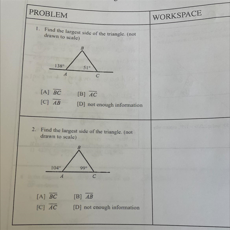 Question 1 and 2 Find the largest side of the triangle No links Please !!!-example-1