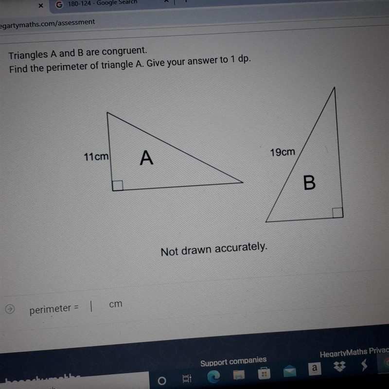 Triangles A and B are congruent. Find the perimeter of triangle A. Give your answer-example-1