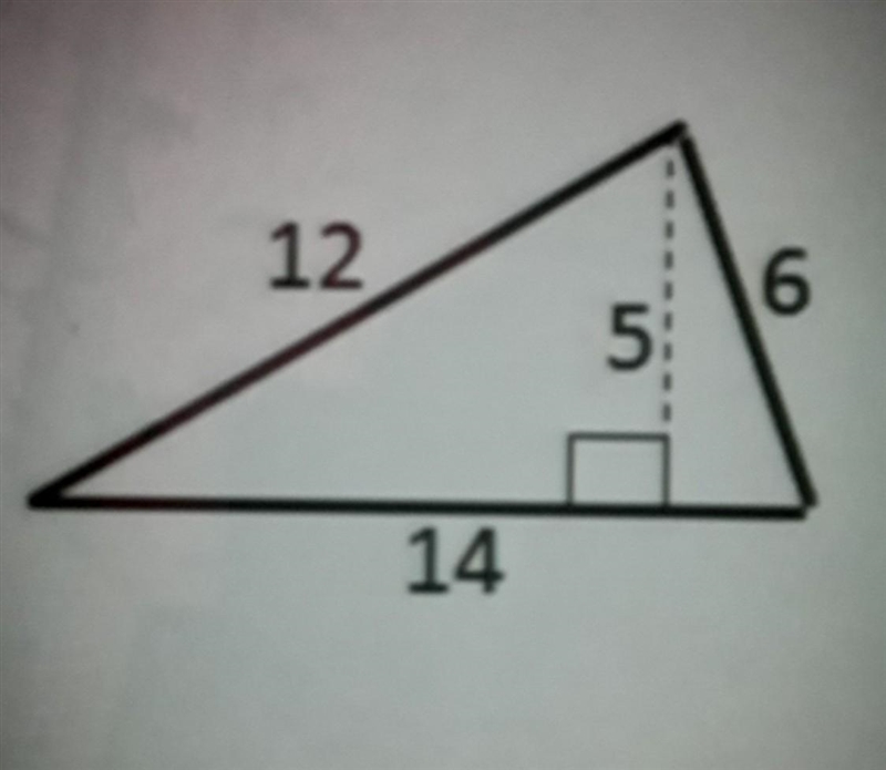 Find the area of the triangle. a. 168 sq. inches b. 35 sq. inches c. 84 sq. inches-example-1