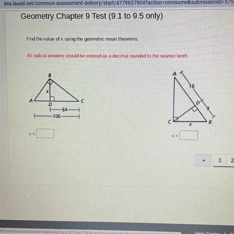 Find the value of x using the geometric mean theorems. All radical answers should-example-1