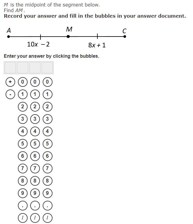 M is the midpoint of the segment below. Find AM.-example-1