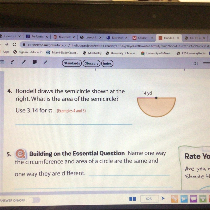 Róndelo draws the semicircle shown at the right what is the area of the semicircle-example-1