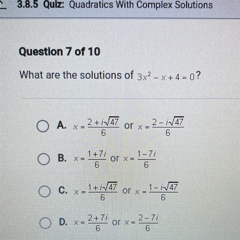 What are the solutions of 3x2 - x + 4 = 0 ?-example-1