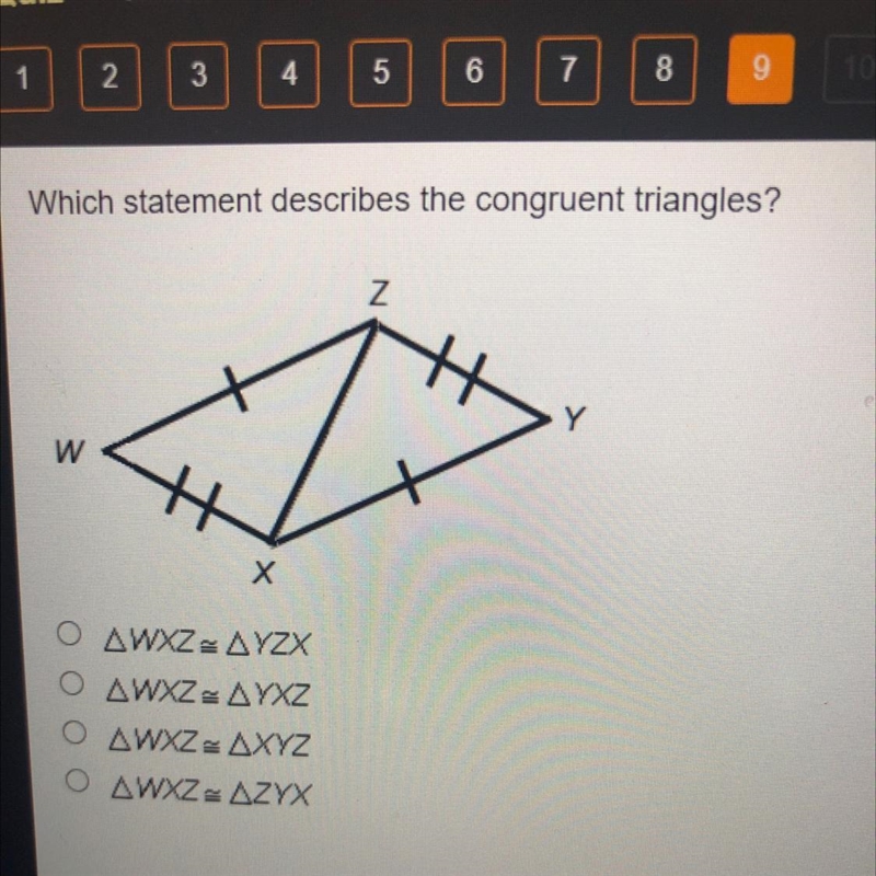 Which statement describes the congruent triangles-example-1