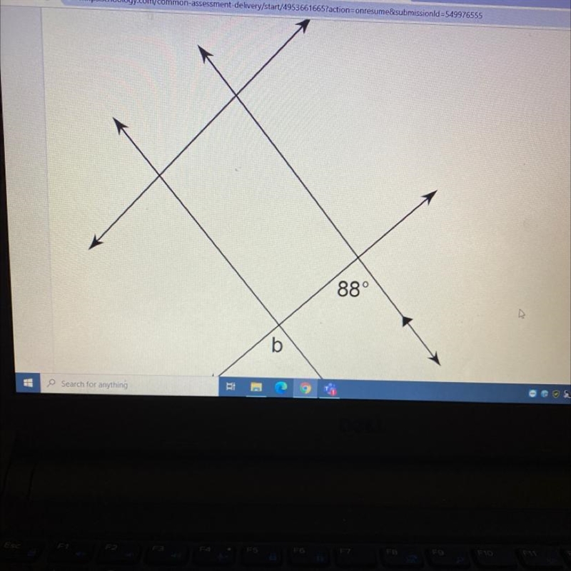 Find the measure of angle b. Which is the answer? A.92 B.111 C.69 D.88 Can you help-example-1