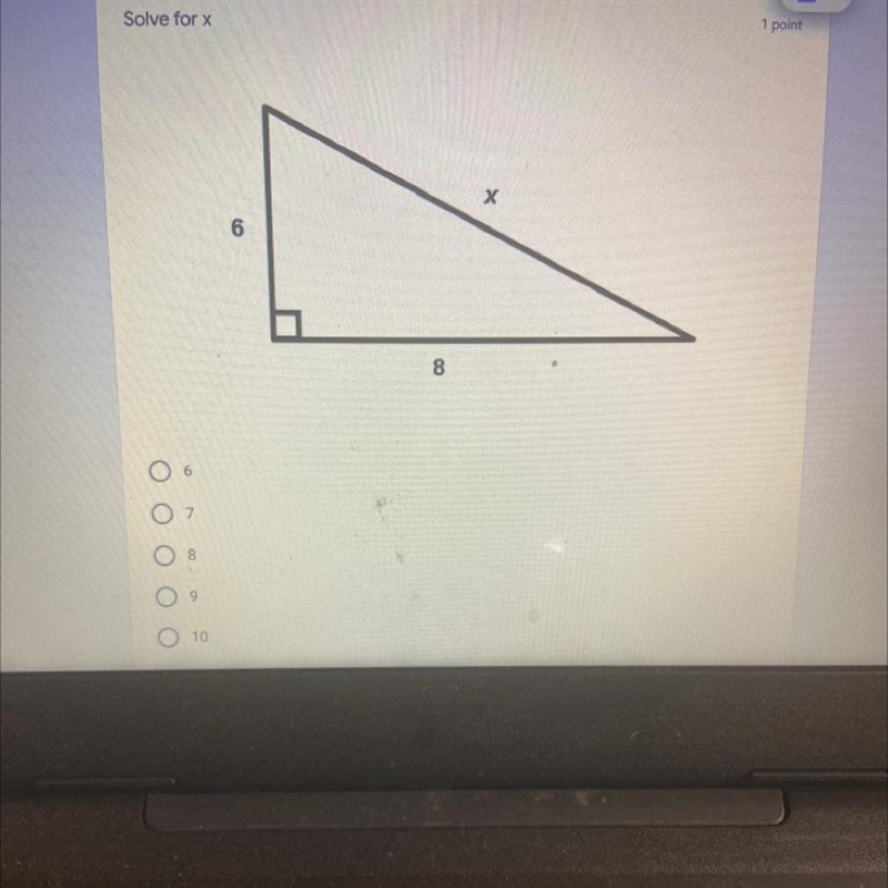 Solve for x 1 point х 6 8 O 6 8 O 10-example-1