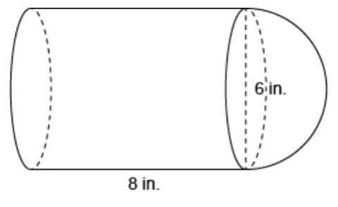 The figure is made up of a hemisphere and a cylinder. What is the exact volume of-example-1