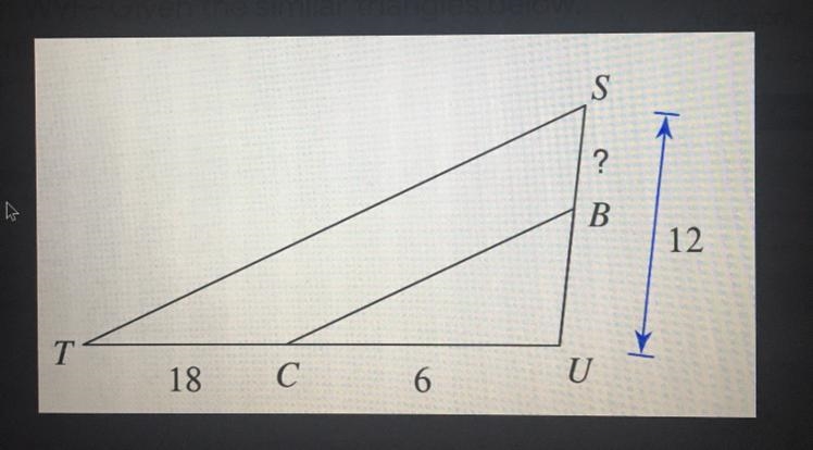 Given the similar triangles below find the missing length-example-1