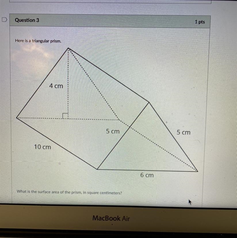 Hurry please here is a triangle prism why is the surface area of the prism, in square-example-1