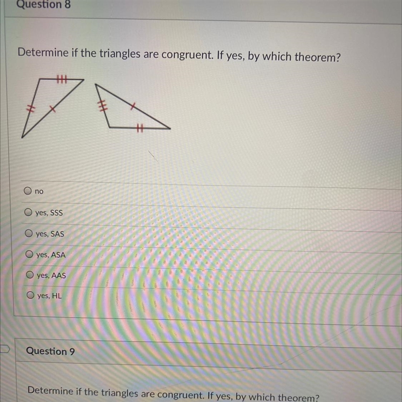 Determine if the triangles are congruent. If yes, by which theorem? Ono yes, SSS yes-example-1