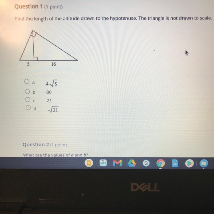 Find the length of the altitude drawn to the hypotenuse.the triangle is not drawn-example-1