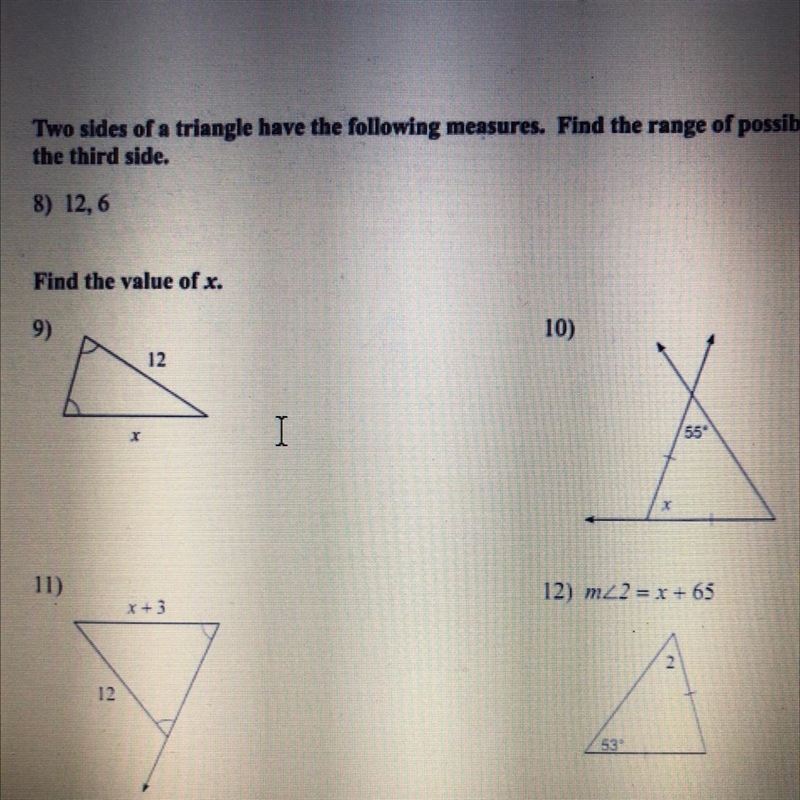 Find the value of x. #9,10,11,&12-example-1