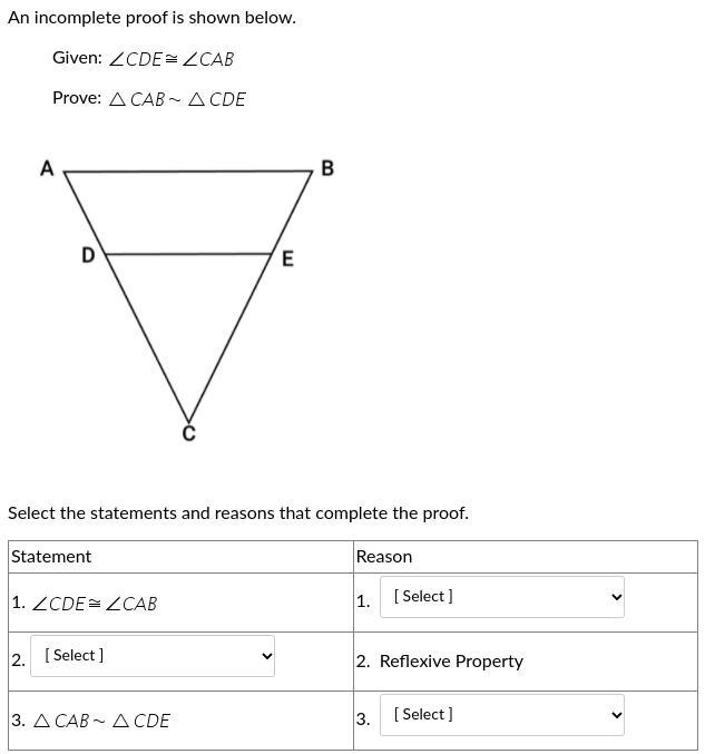 Select the statements and reasons that complete the proof. Statement #2. Reasons #1. And-example-1