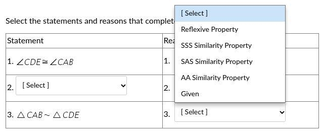 Select the statements and reasons that complete the proof. Statement #2. Reasons #1. And-example-3