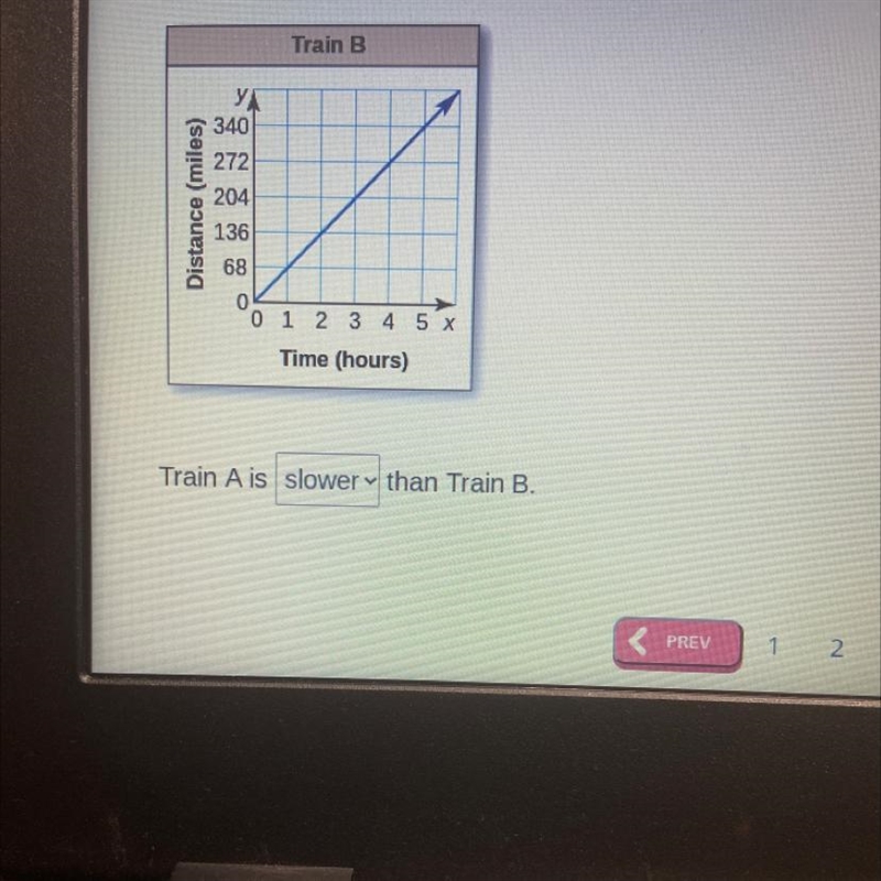 The distance y in miles) that Train A travels in x hours is represented by the equation-example-1