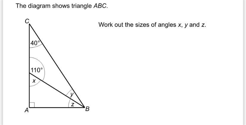 Look at triangle ABC ABD is an isosceles triangle where AB=AD work out sizes of angle-example-1