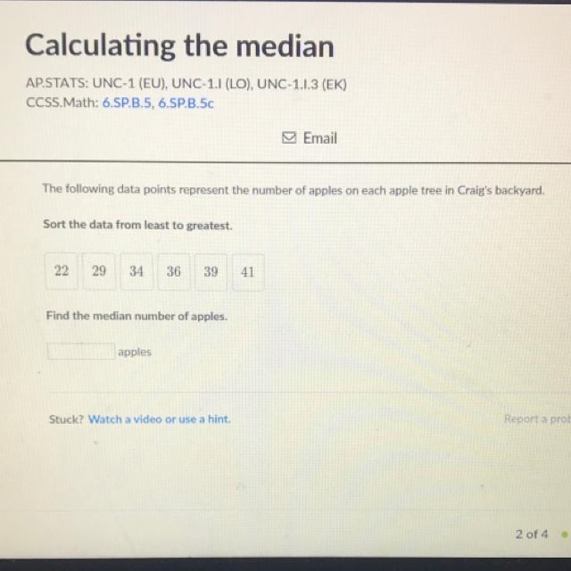 The following data points represent the number of apples on each apple tree in Craig-example-1