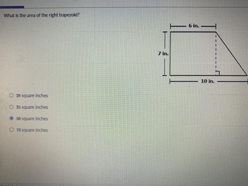 What is the area of the right trapezoid? A) 28 square inches B) 35 square inches C-example-1