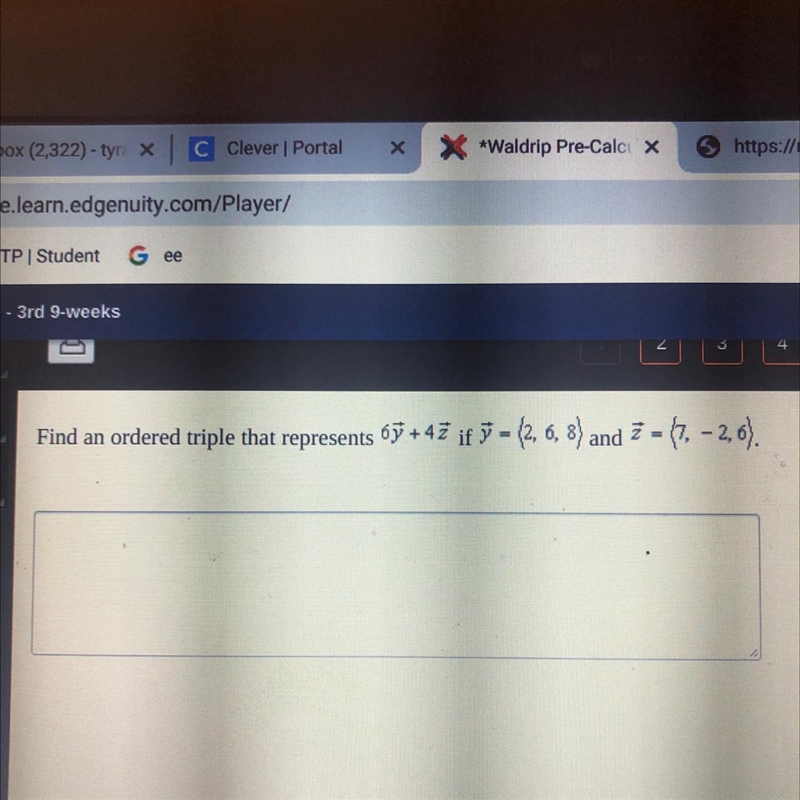 Find an ordered triple that represents 65 = (2, 6, 8) and Ž = (1, -2, 6).-example-1